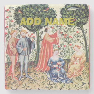 Oude tuin, telers, wijn, bewerk tekst stenen onderzetter