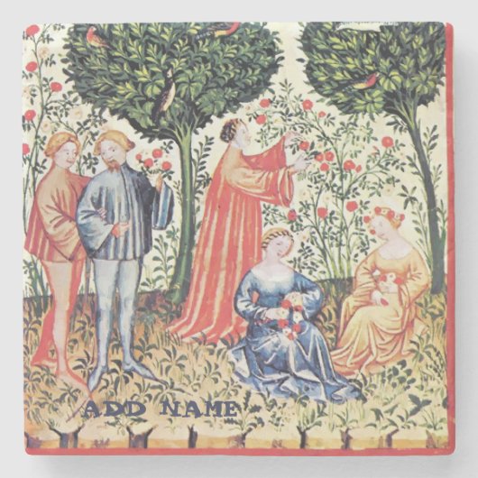 Oude tuin, telers, wijn, tekststeen bewerken stenen onderzetter (Voorkant)