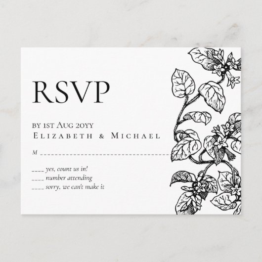 Oude Tuinblaadjes Klassieke Budget Bruiloft RSVP Briefkaart (Voorkant)