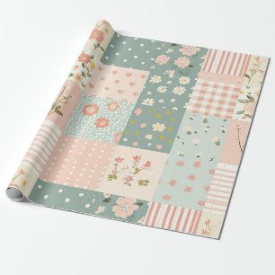 Oude tuinpatchwork in stoffig roze en lavendel cadeaupapier