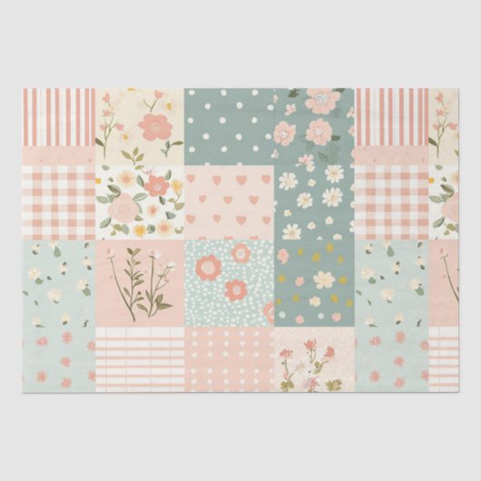 Oude tuinpatchwork in stoffig roze en lavendel tissuepapier (Voorkant)