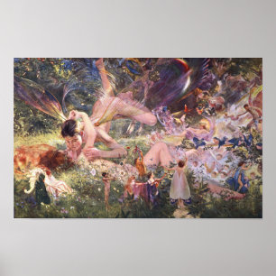 Oude Tuinposter met Feeën – Betoverd Bos Poster