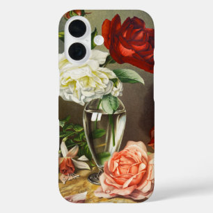 Oude tuinrozen in een glazen vaas iPhone 16 hoesje