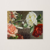 Oude tuinrozen in een glazen vaas legpuzzel (Horizontaal)