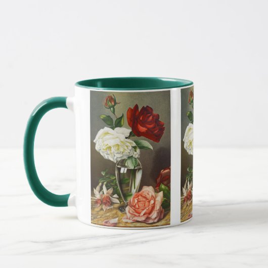 Oude tuinrozen in een glazen vaas mok (Links)