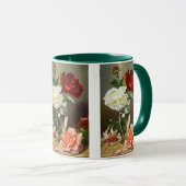 Oude tuinrozen in een glazen vaas mok (Voorkant rechts)