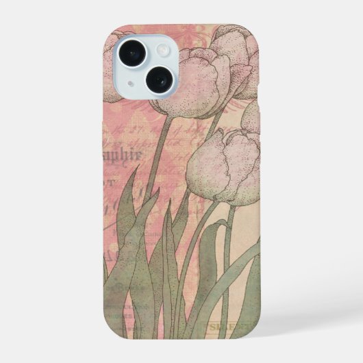 Oude tulpen op bloemige achtergrond iPhone 15 hoesje (Achterkant)