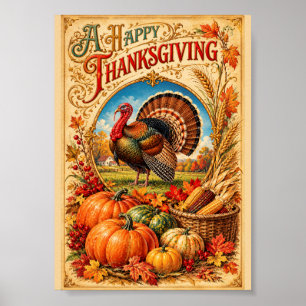 Oude Turkije Thanksgiving Kaart Poster