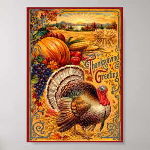 Oude Turkije Thanksgiving Kaart Poster