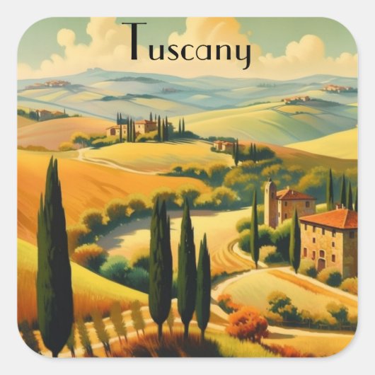 Oude Tuscane Platteland Aangepaste Tekst Vierkante Sticker (Voorkant)