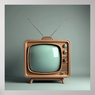 Oude tv met antenne poster