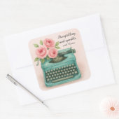 Oude typemachine en roze rozen waterverf  vierkante sticker (Envelop)