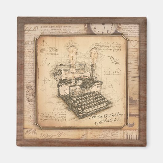 Oude  Typewriter. Auteur / Schrijver Gift Magneet (Voorkant)