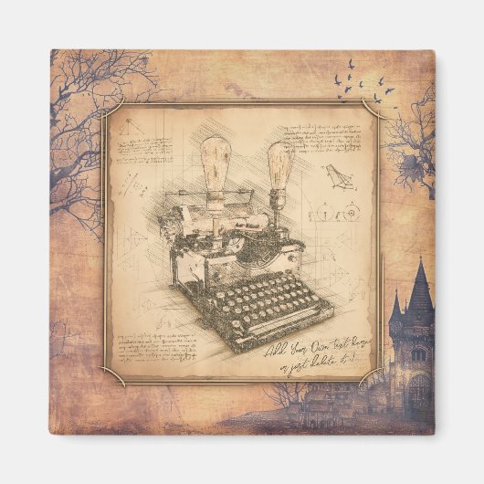 Oude Typewriter. Auteur / Schrijver Gift Magneet (Voorkant)