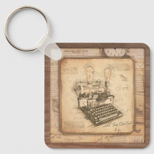 Oude  Typewriter. Auteur / Schrijver Gift Sleutelhanger (Voorkant)