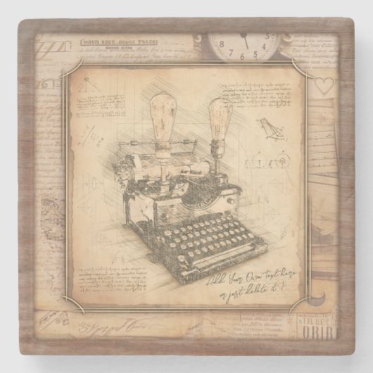 Oude  Typewriter. Auteur / Schrijver Gift Stenen Onderzetter (Voorkant)