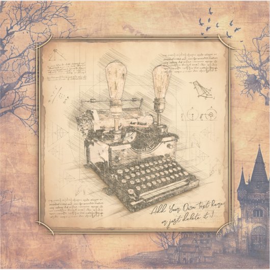 Oude  Typewriter. Auteur / Schrijver Gift Sticker (Voorkant)