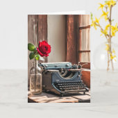 Oude Typewriter en Verjaardag Roos Kaart (Gele Bloem)