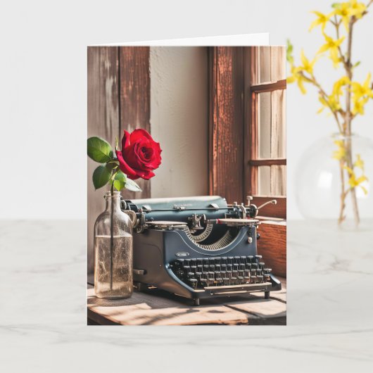 Oude Typewriter en Verjaardag Roos Kaart (Gele Bloem)