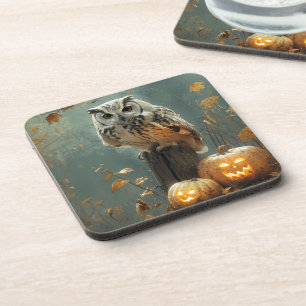 Oude Uil en Pompoenen Herfst Halloween Bier Onderzetter