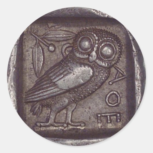 Oude Uil Munt Ronde Sticker (Voorkant)