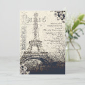 Oude uitnodiging met Eiffeltoren en rozen in chic (Staand voorkant)