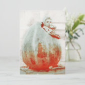 Oude uitnodiging van kind in een reusachtige pompo (Staand voorkant)