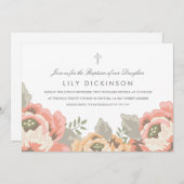 Oude uitnodiging voor de doop met bloemenprint (Voorkant / Achterkant)