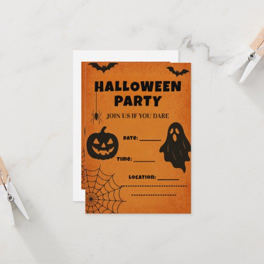 Oude uitnodiging voor Halloweenfeest | Griezelige (Voorkant / Achterkant in situ)