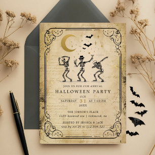 Oude uitnodiging voor Halloweenfeest met dansende