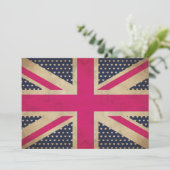 Oude Uniefanaat in roze vlaggenuitnodiging Kaart (Staand voorkant)