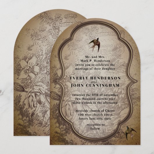 Oude Urn  Lovebird bruiloft uitnodiging (Voorkant / Achterkant)