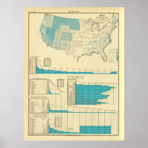 Oude US Gold Mining Map (1883) Poster