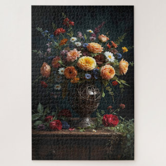 Oude vaas met bloemen legpuzzel