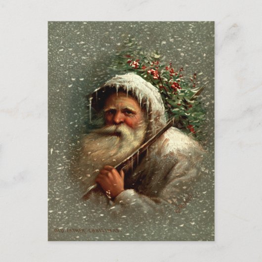 oude vader kerst in sneeuw briefkaart (Voorkant)