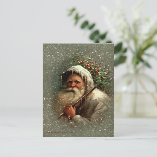  oude vader kerst in sneeuw briefkaart (Staand voorkant)