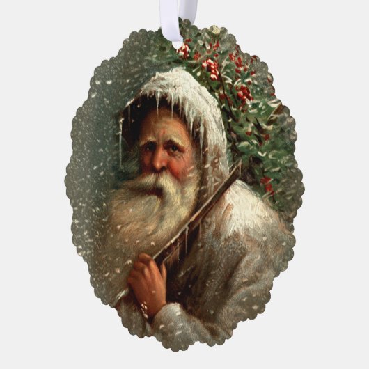  oude vader kerst in sneeuw ornament kaart (Links)