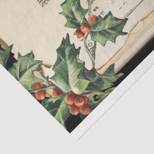 Oude Vader Kerstmis, Holly & Muziek Decoupage Tissuepapier (Detail)