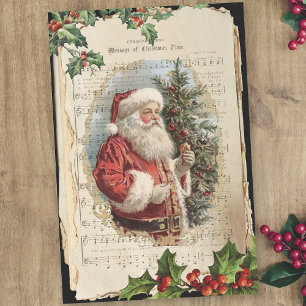 Oude Vader Kerstmis, Holly & Muziek Decoupage Tissuepapier