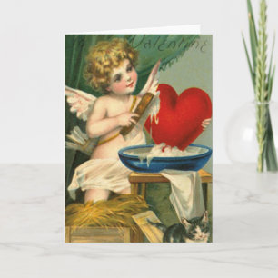 Oude Valentijn Cherubijn en Rode Hart Feestdagen Kaart