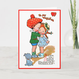 Oude Valentijn Lieve Meisje & Jongen Met Hond Kaart