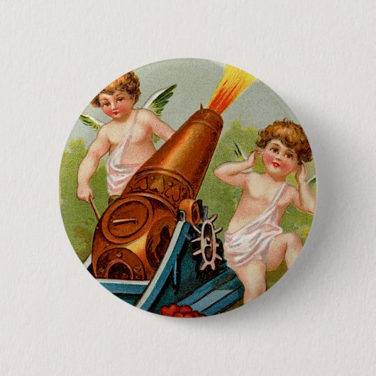 Oude Valentijn met hartenkanon Ronde Button 5,7 Cm (Voorkant)