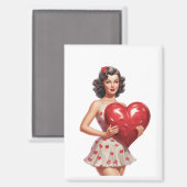 Oude Valentijn Pin-Up Meisje Hart Magneet (Voorkant / Achterkant)
