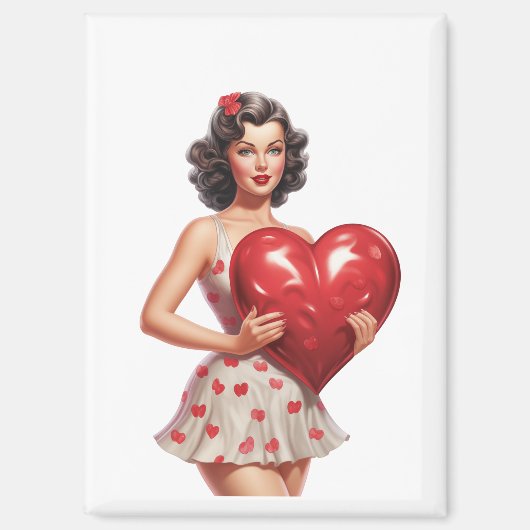 Oude Valentijn Pin-Up Meisje Hart Magneet (Voorkant)