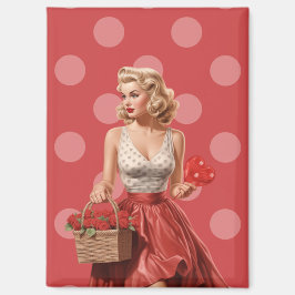 Oude Valentijn Pin-Up Meisje met Rozen Magneet