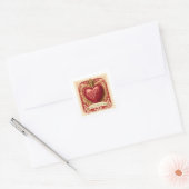 Oude Valentijn Rode Hart Postzegel Vierkante Sticker (Envelop)