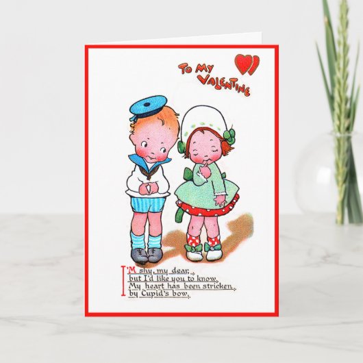 Oude Valentijn Schattig Meisje & Jongen Met Hart Kaart (Voorkant)