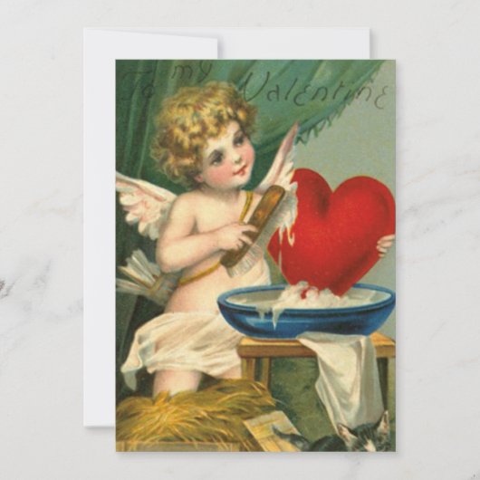 Oude Valentijnsdag Cherub Was Hart Feestdagenkaart (Voorkant)