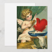 Oude Valentijnsdag Cherub Was Hart Feestdagenkaart (Voorkant / Achterkant)