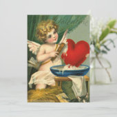 Oude Valentijnsdag Cherub Was Hart Feestdagenkaart (Staand voorkant)